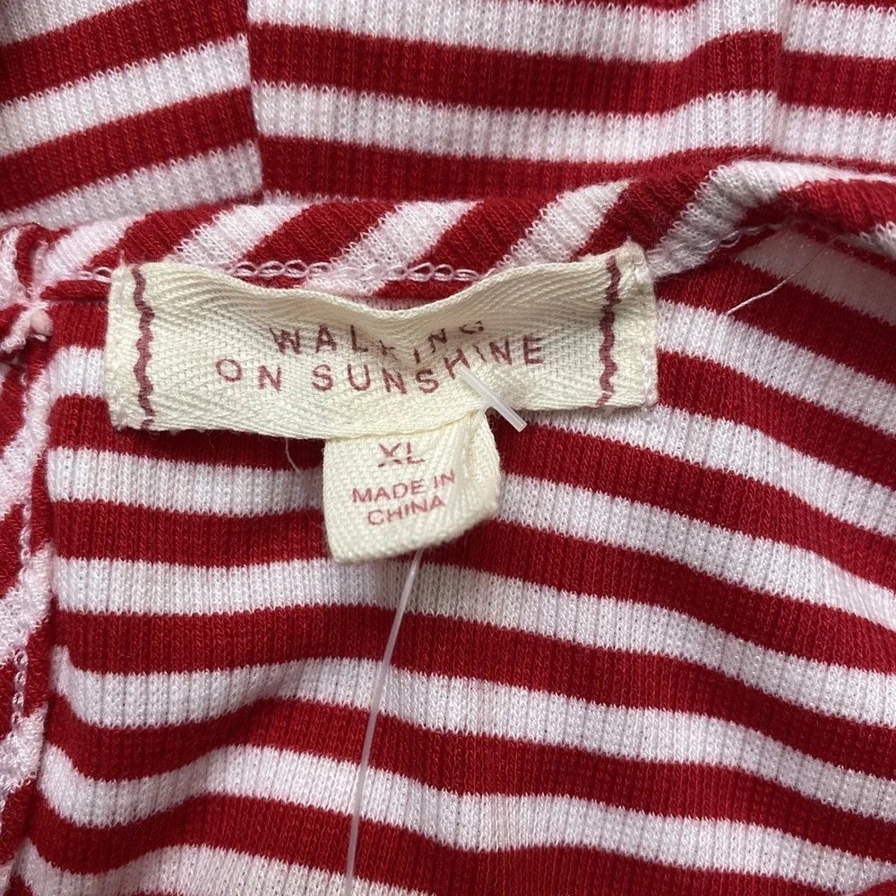 Walking On Sunshine Size XL Romper Red White Striped Ribbed Knit Tie Front NWT